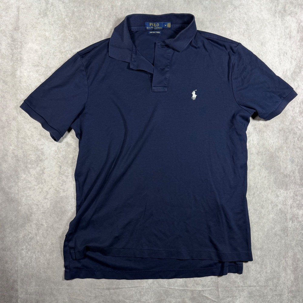 Polo Ralph Lauren Mens M Navy Blue Pima Soft Touch Polo Shirt Preppy Golf
